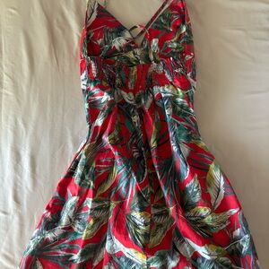 Zara Red Green Ruched Sundress Spaghetti Strap Resort Wear